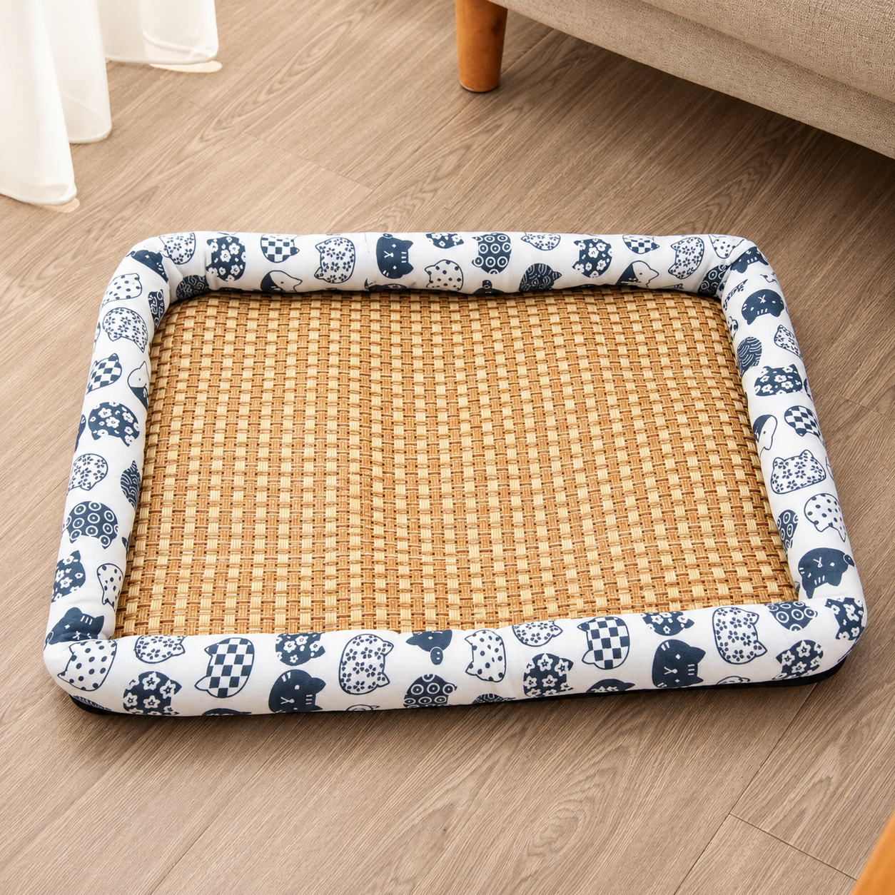 Alfombrilla de ratán para el verano: cojín transpirable y resistente a la humedad. Para perros y gatos.