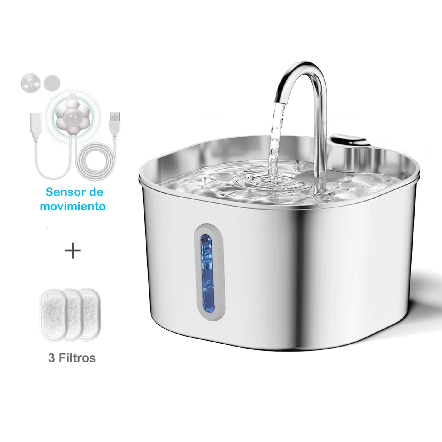 Fuente Automática de Acero Inoxidable 2.2L para Perros y Gatos