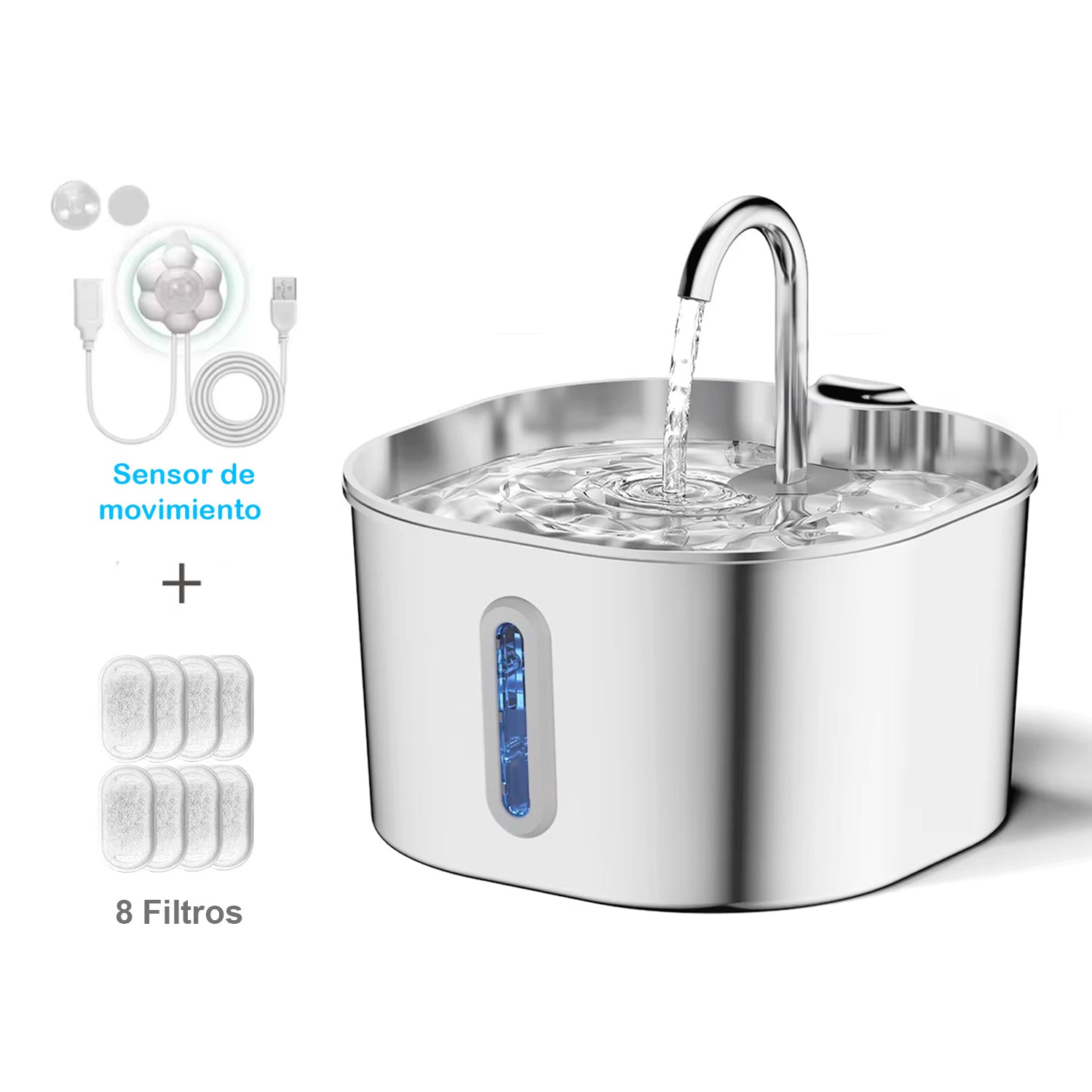 Fuente Automática de Acero Inoxidable 2.2L para Perros y Gatos