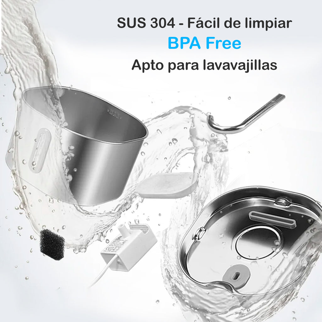 Fuente Automática de Acero Inoxidable 2.2L para Perros y Gatos