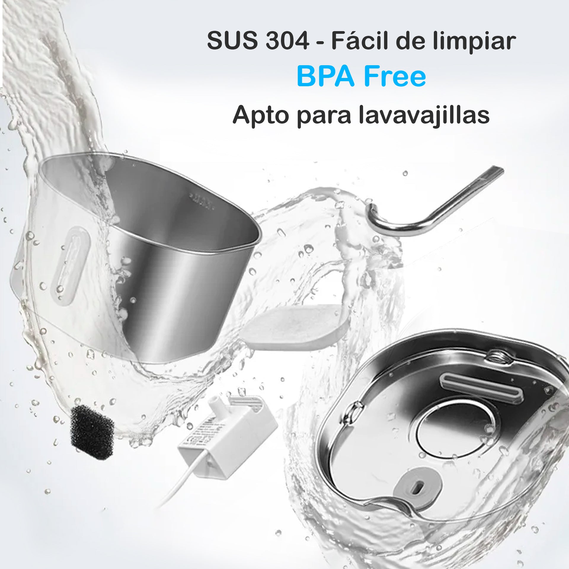 Fuente Automática de Acero Inoxidable 2.2L para Perros y Gatos