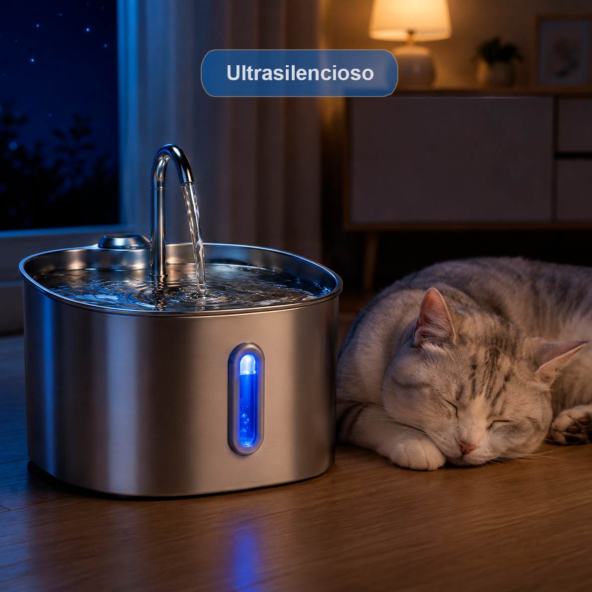 Fuente Automática de Acero Inoxidable 2.2L para Perros y Gatos